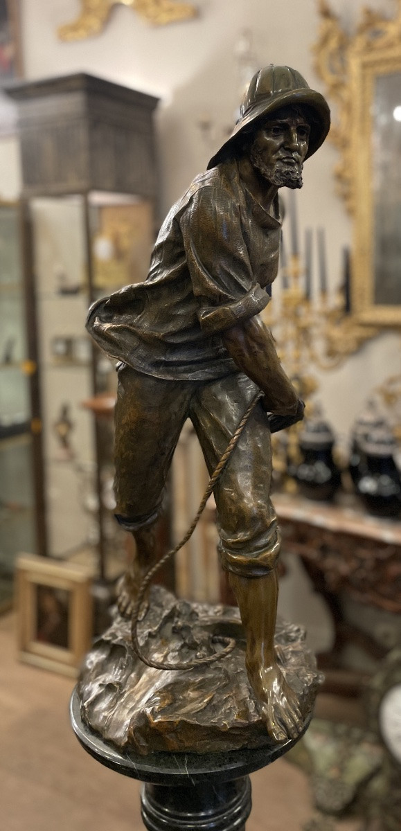 Bronze Sculpture "the Fisherman" By Antoine Bofill 1875-1925-photo-3