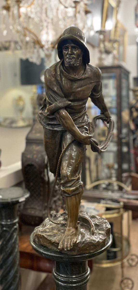 Bronze Sculpture "the Fisherman" By Antoine Bofill 1875-1925-photo-4