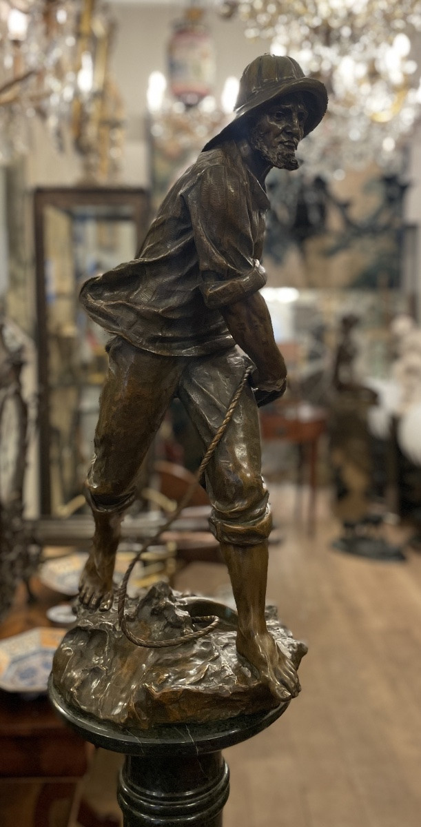 Bronze Sculpture "the Fisherman" By Antoine Bofill 1875-1925-photo-4