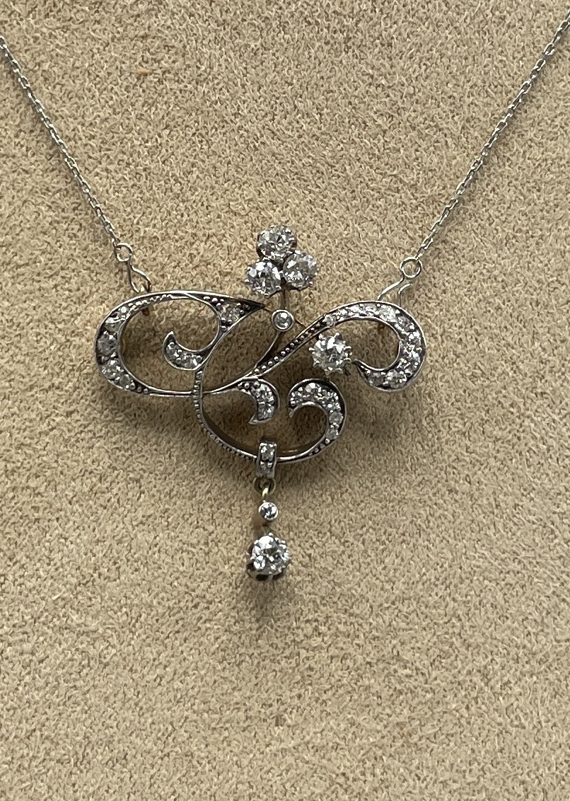 Art Nouveau Pendant In Gold, Silver And Diamonds-photo-1