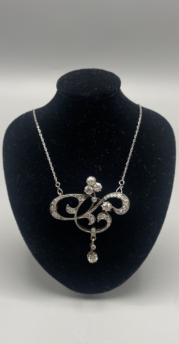 Art Nouveau Pendant In Gold, Silver And Diamonds-photo-4