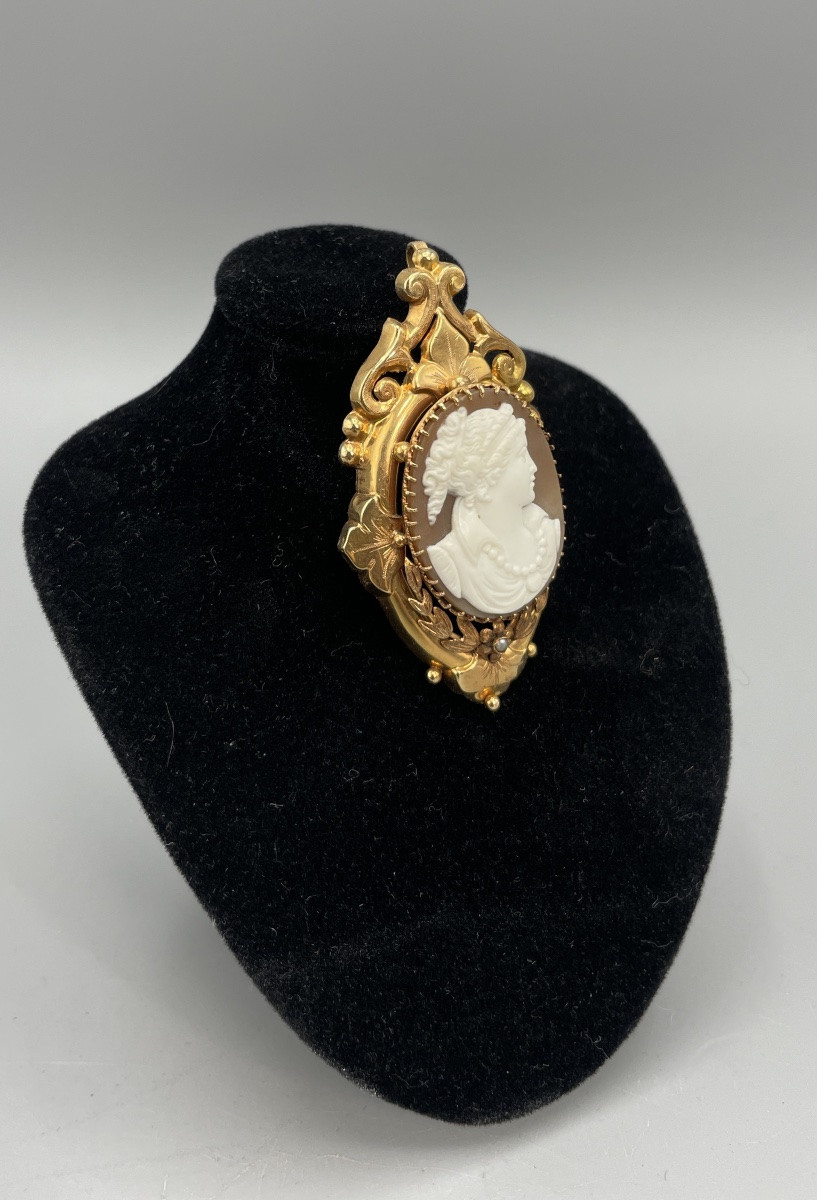 Pendentif – Broche camée en or 18 carats, époque Napoléon III-photo-2