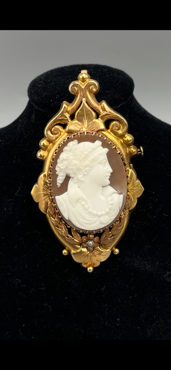 Pendentif – Broche camée en or 18 carats, époque Napoléon III-photo-1