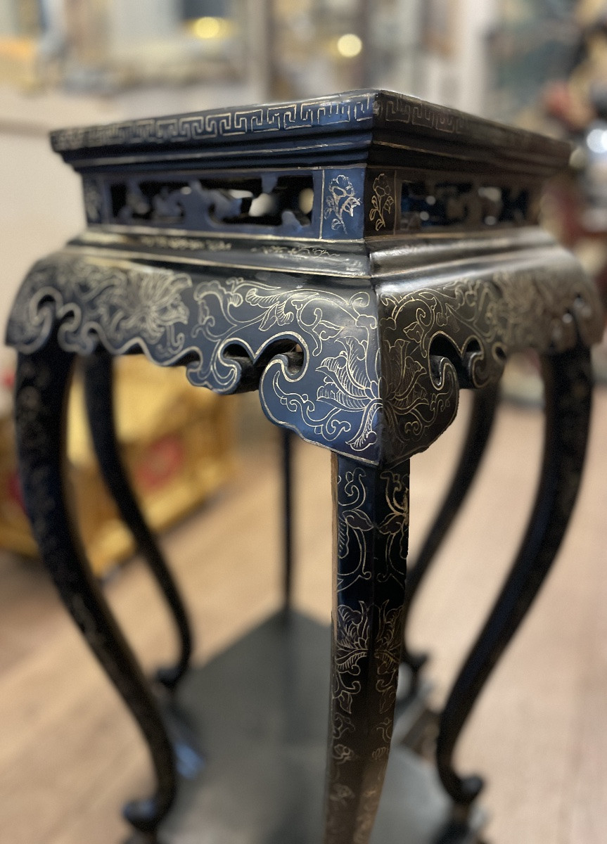 Double piédestal  en laque noire et or, décor chinoiserie, Chine fin XIXᵉ siècle-photo-5