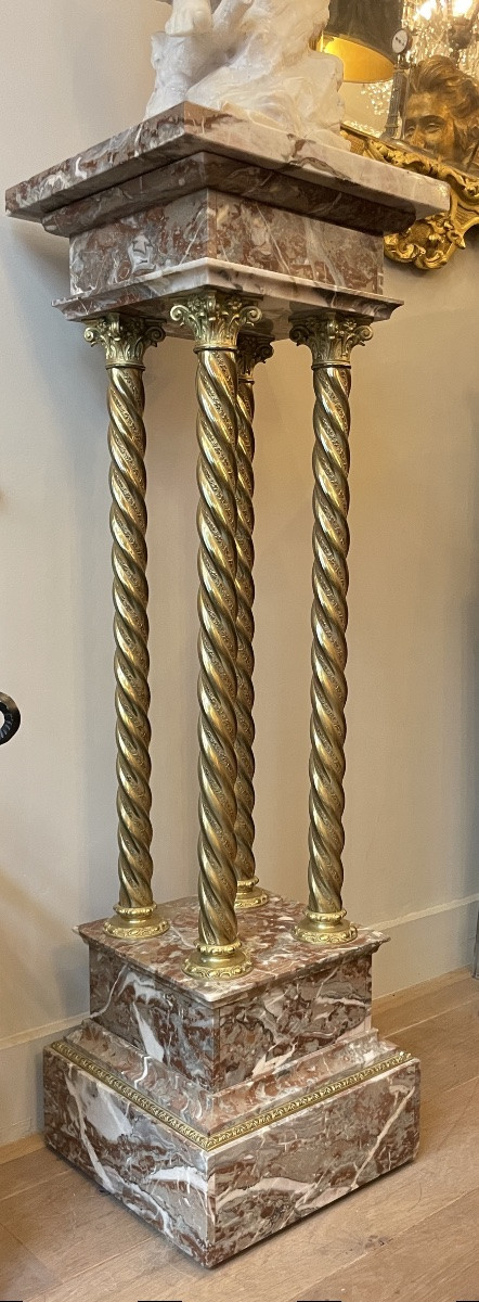 Pedestal Table, Marble And Gilt Bronze Column, Late 19th Century-photo-4