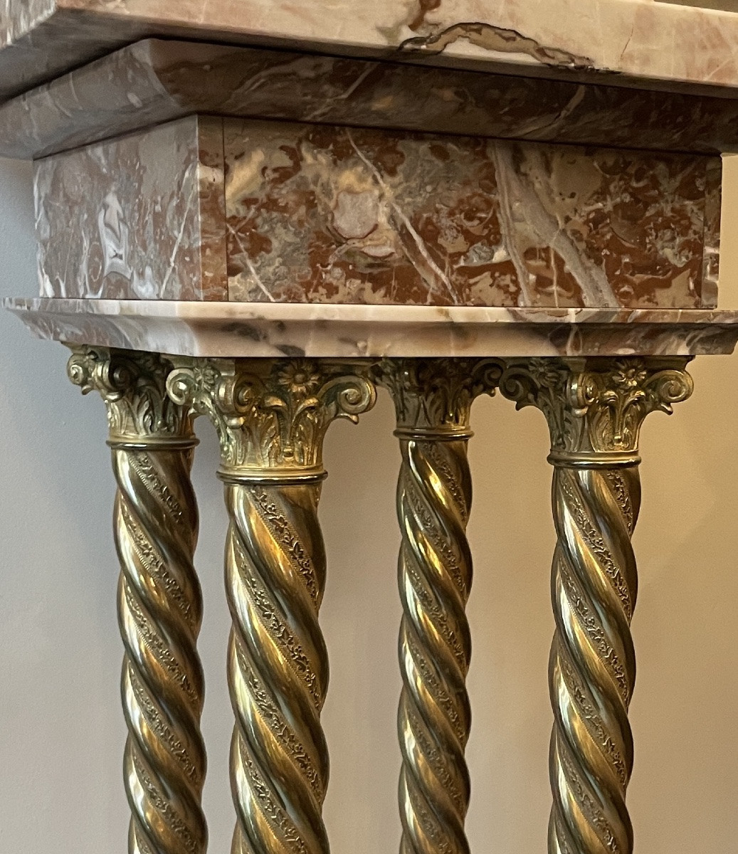 Pedestal Table, Marble And Gilt Bronze Column, Late 19th Century-photo-1