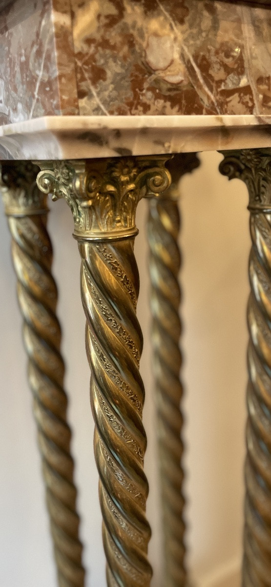 Pedestal Table, Marble And Gilt Bronze Column, Late 19th Century-photo-2