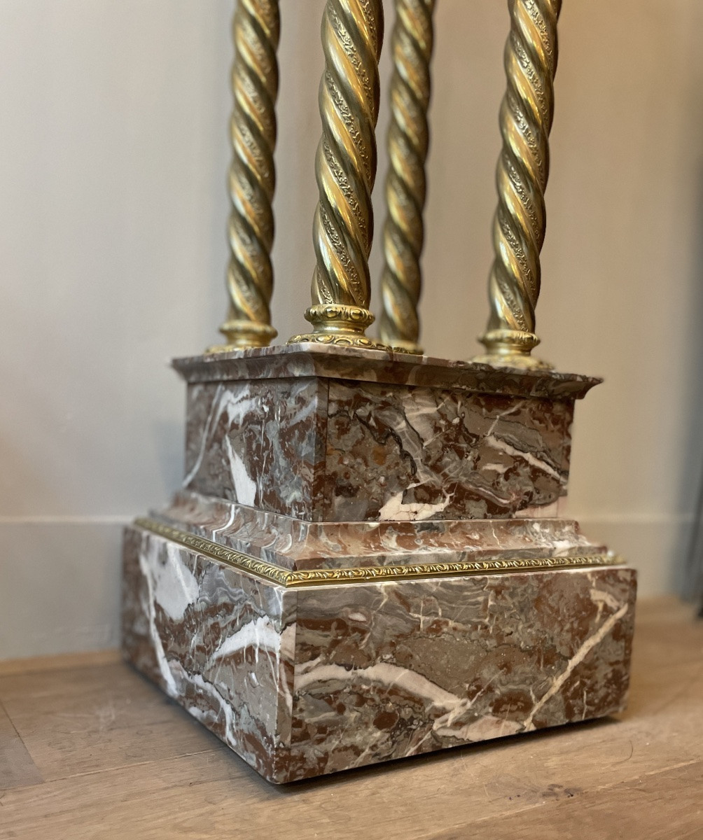 Pedestal Table, Marble And Gilt Bronze Column, Late 19th Century-photo-3