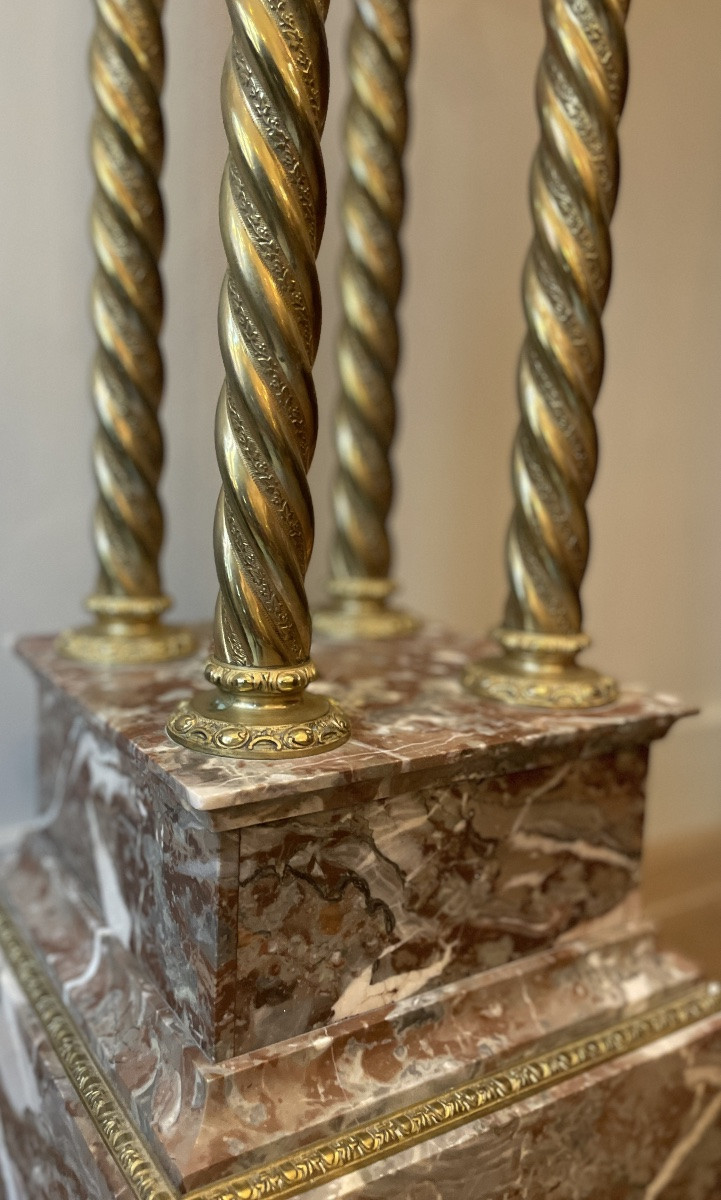 Pedestal Table, Marble And Gilt Bronze Column, Late 19th Century-photo-4