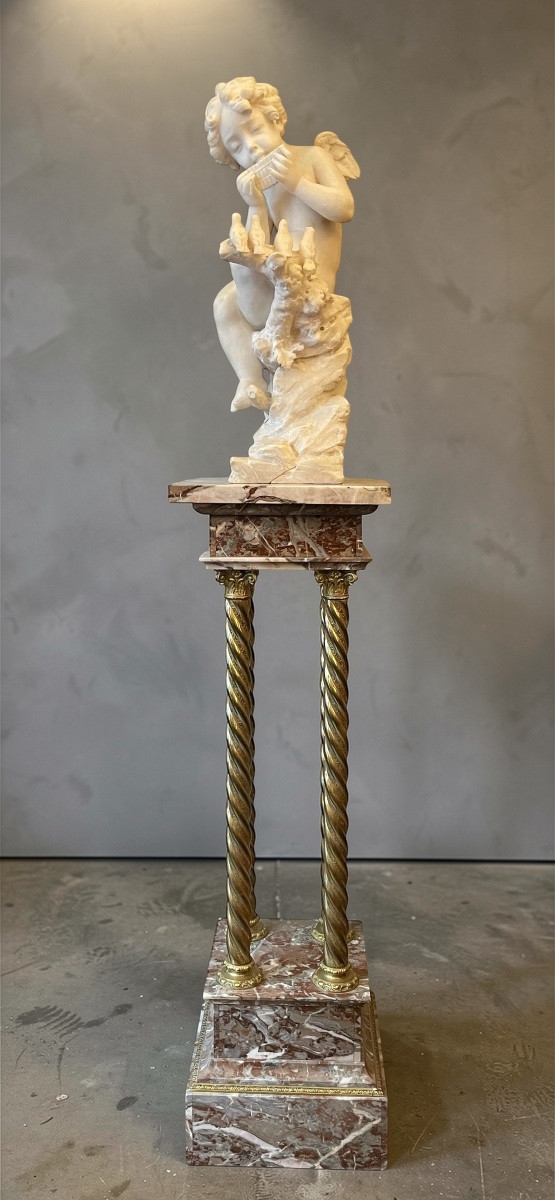 Pedestal Table, Marble And Gilt Bronze Column, Late 19th Century-photo-7