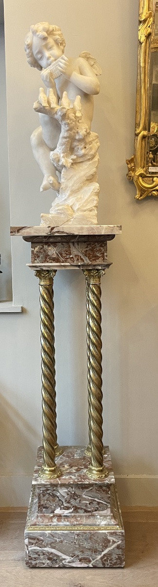 Pedestal Table, Marble And Gilt Bronze Column, Late 19th Century-photo-8