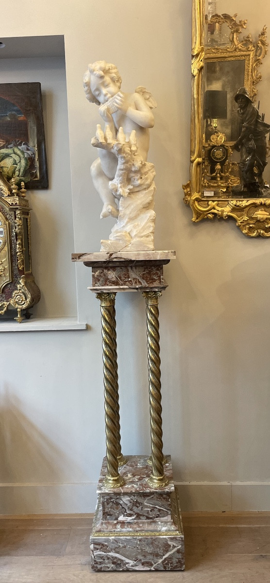Pedestal Table, Marble And Gilt Bronze Column, Late 19th Century