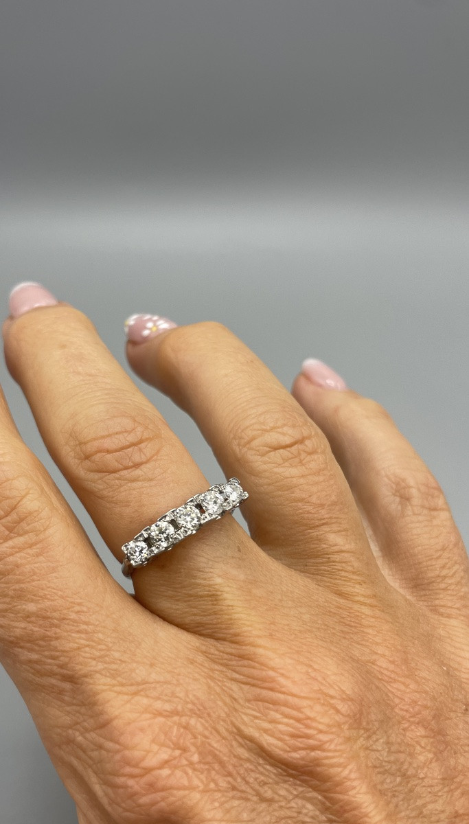 Antique Platinum Ring Set With Five Diamonds, Art Deco Period (circa 1920-1930)-photo-4