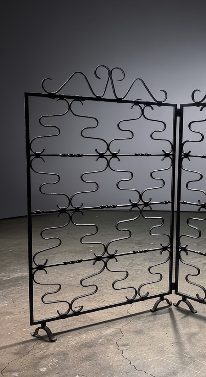 Wrought Iron Screen, Room Divider, Industrial Style Circa 1920.-photo-1