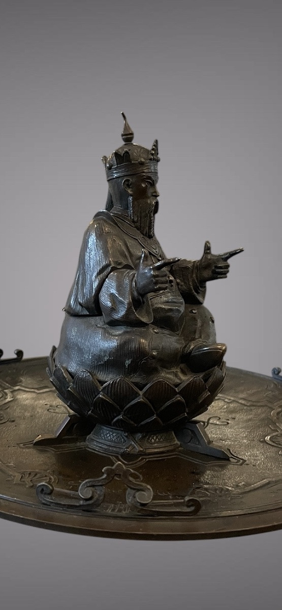 ⸻ Bronze Inkwell With Immortal Decoration Japanese-inspired French Work-photo-3