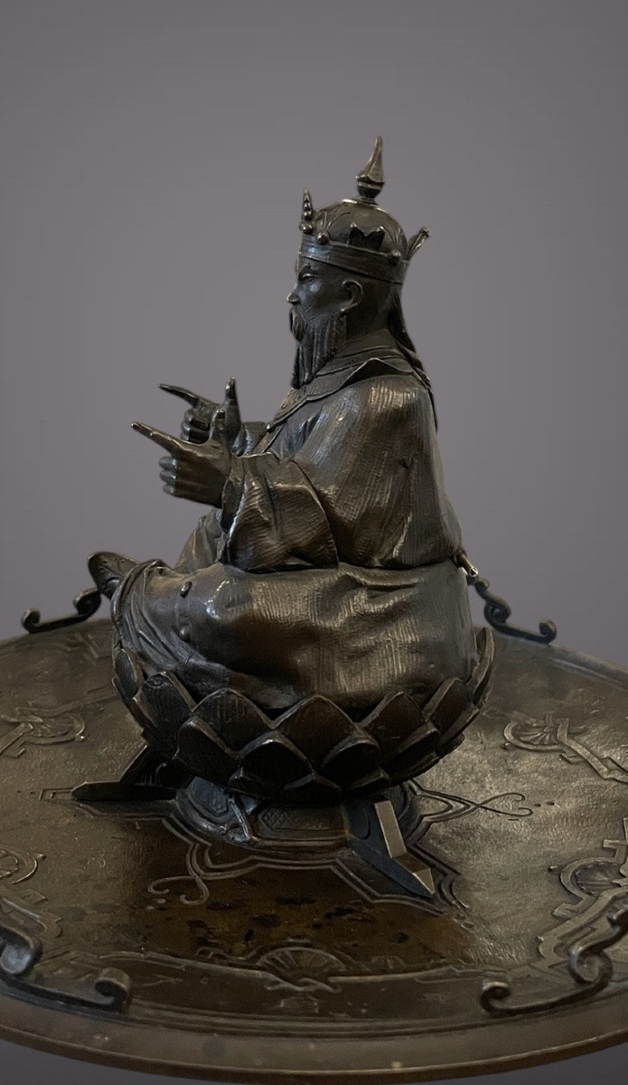 ⸻ Bronze Inkwell With Immortal Decoration Japanese-inspired French Work-photo-1