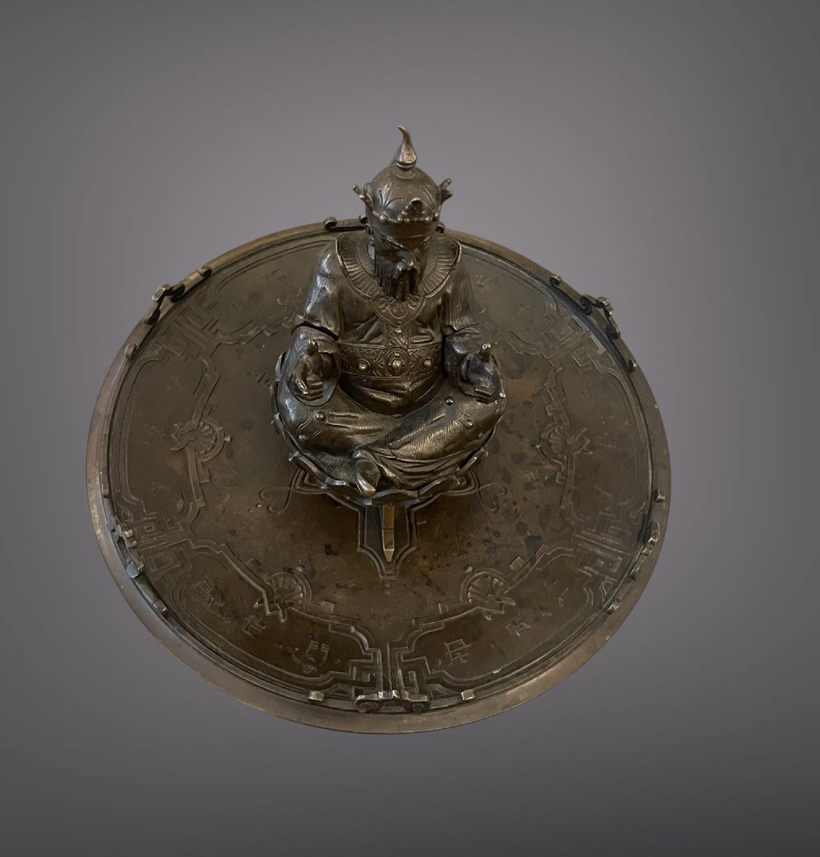 ⸻ Bronze Inkwell With Immortal Decoration Japanese-inspired French Work-photo-2