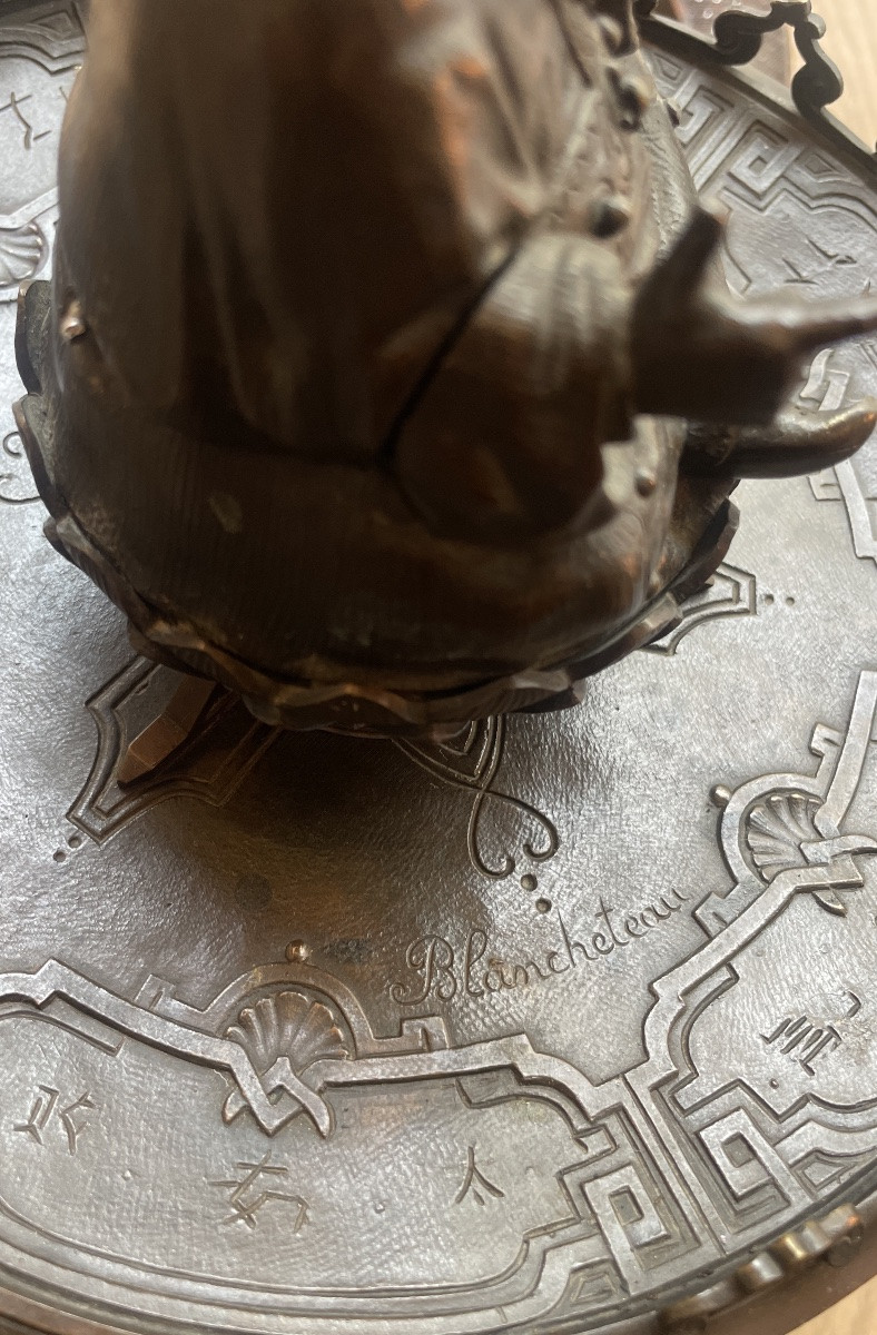 ⸻ Bronze Inkwell With Immortal Decoration Japanese-inspired French Work-photo-4