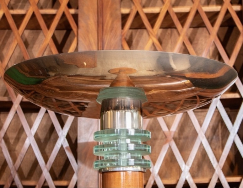 Lampadaire d’époque Art Déco en bois, métal chromé et verre-photo-4