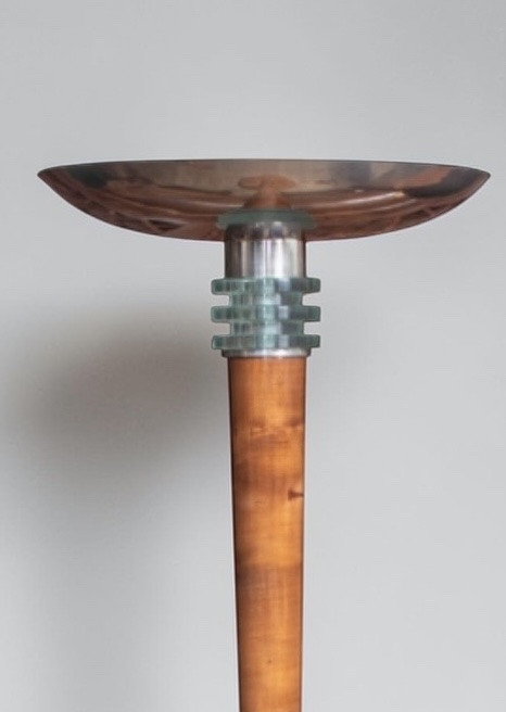 Lampadaire d’époque Art Déco en bois, métal chromé et verre-photo-4