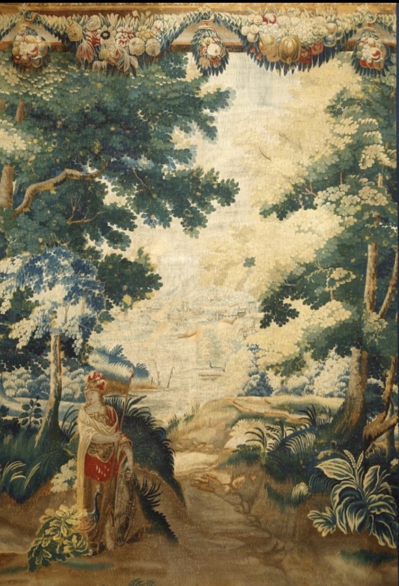 18th Century Flanders Tapestry, Animated Greenery Décor