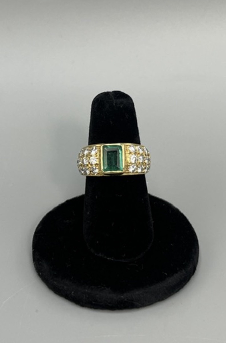Bague émeraude et diamants en or 18 carats, vers 1970-1980-photo-2