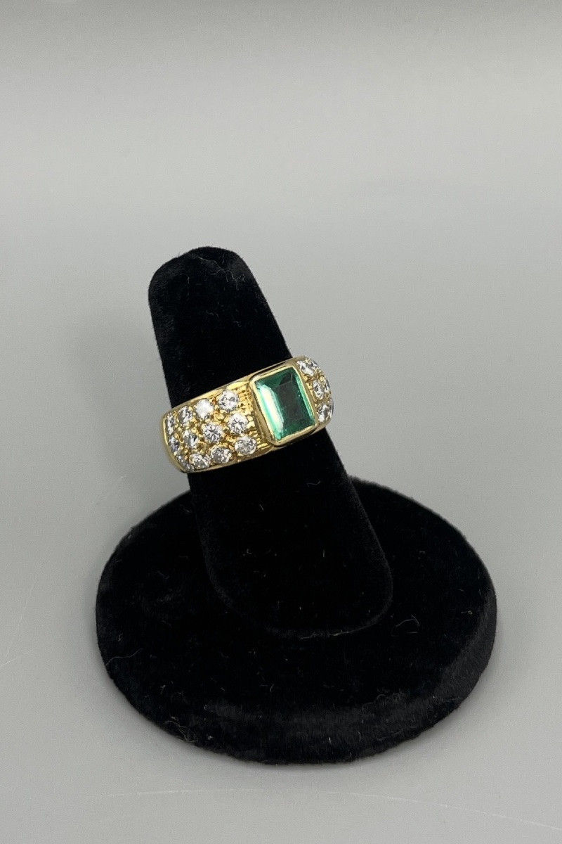 Bague émeraude et diamants en or 18 carats, vers 1970-1980-photo-3