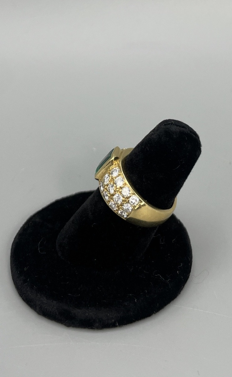 Bague émeraude et diamants en or 18 carats, vers 1970-1980-photo-1