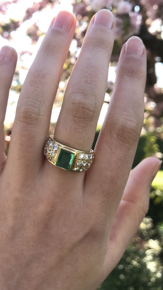 Bague émeraude et diamants en or 18 carats, vers 1970-1980-photo-2