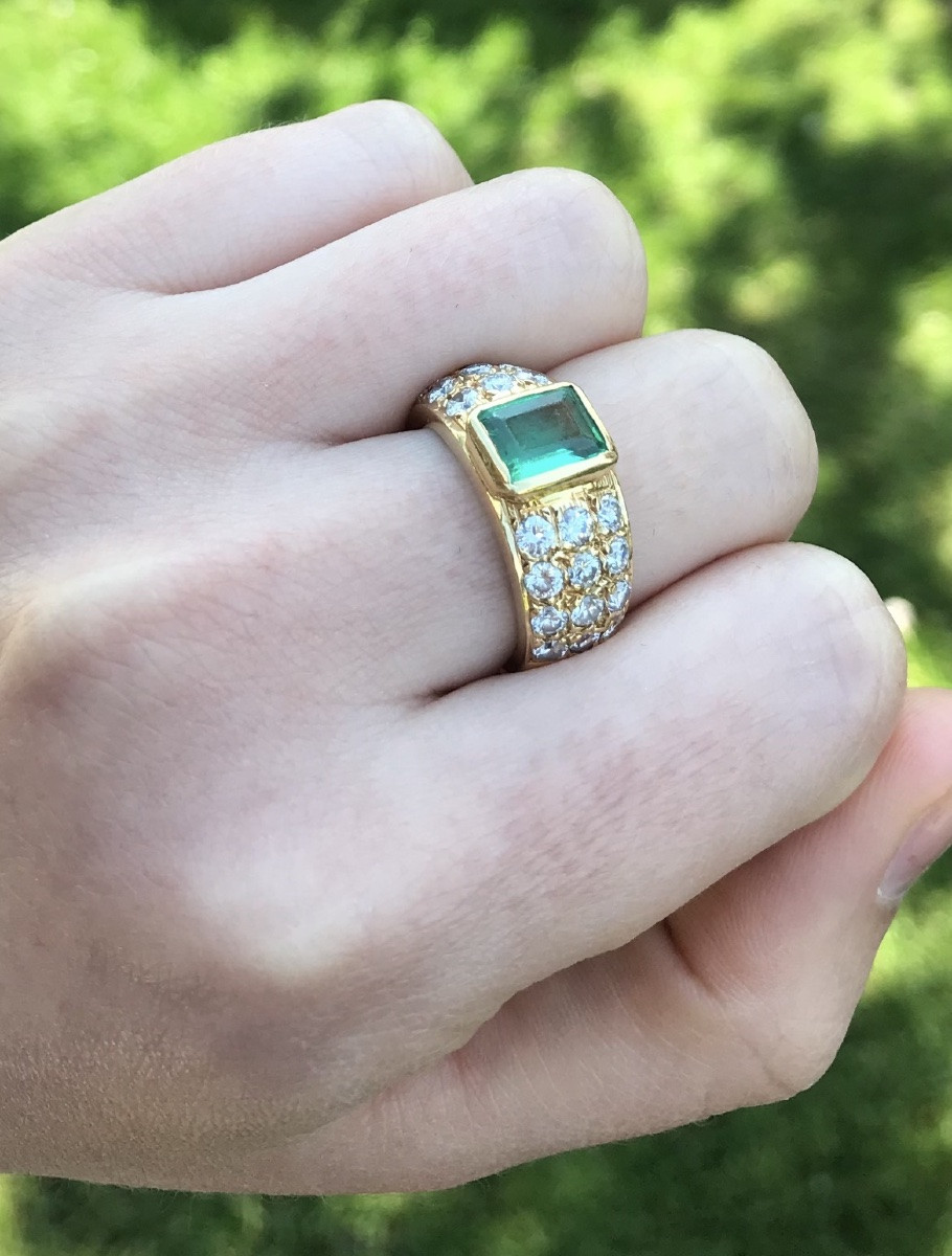 Bague émeraude et diamants en or 18 carats, vers 1970-1980-photo-3