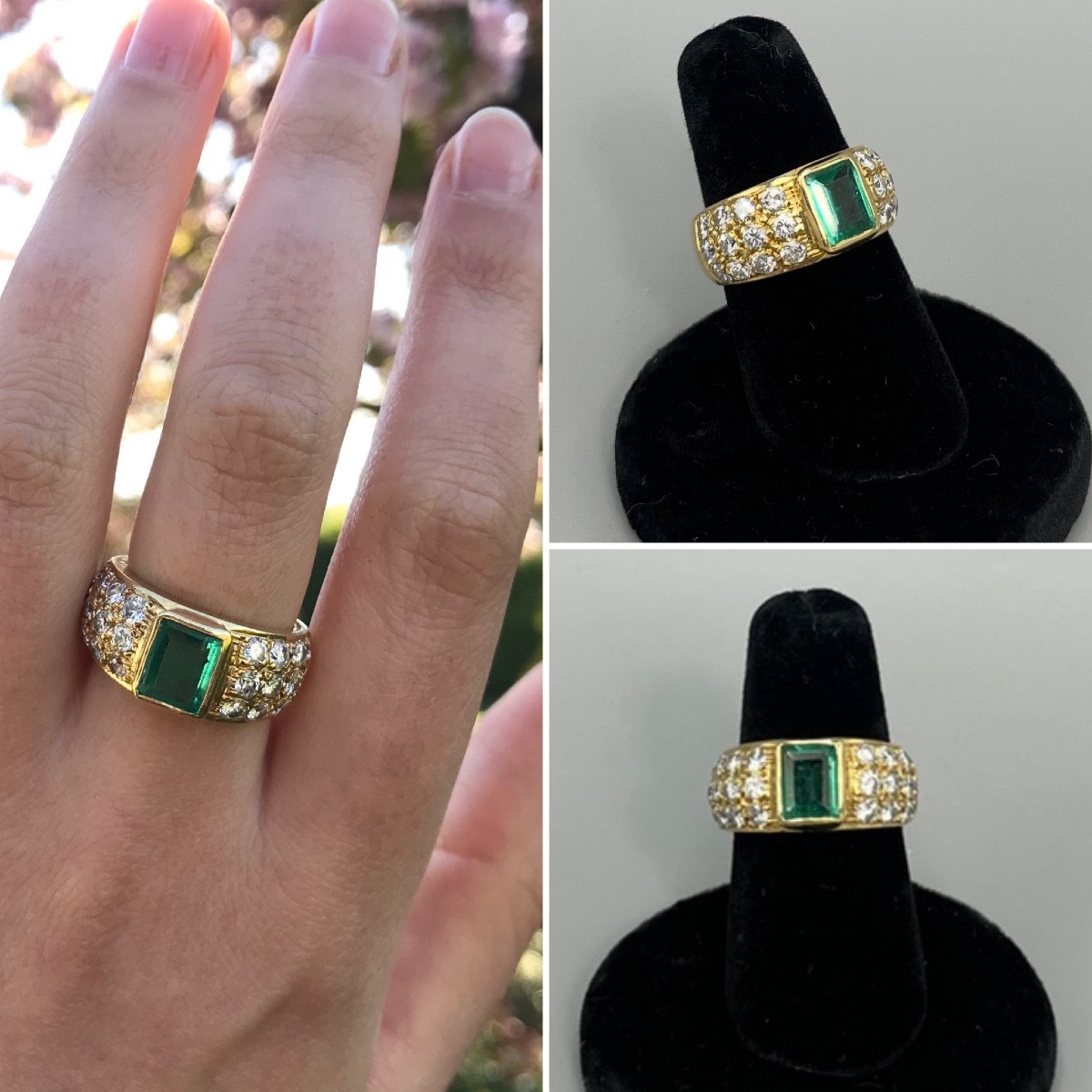 Bague émeraude et diamants en or 18 carats, vers 1970-1980