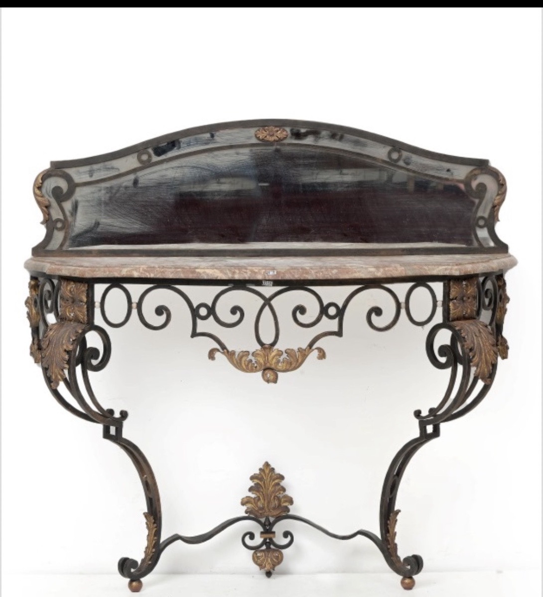 Console et son miroir en fer forgé à double patine-photo-2