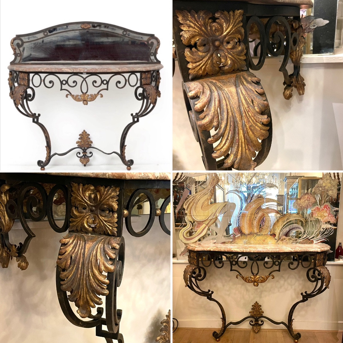 Console et son miroir en fer forgé à double patine