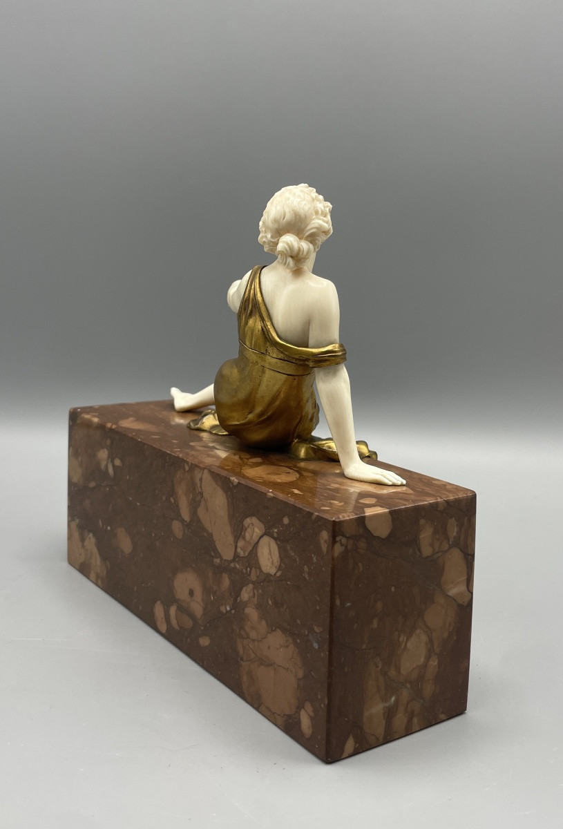 Chryselephantine Young Woman With Tambourine Art Deco Period Ferdinand Preiss-photo-4