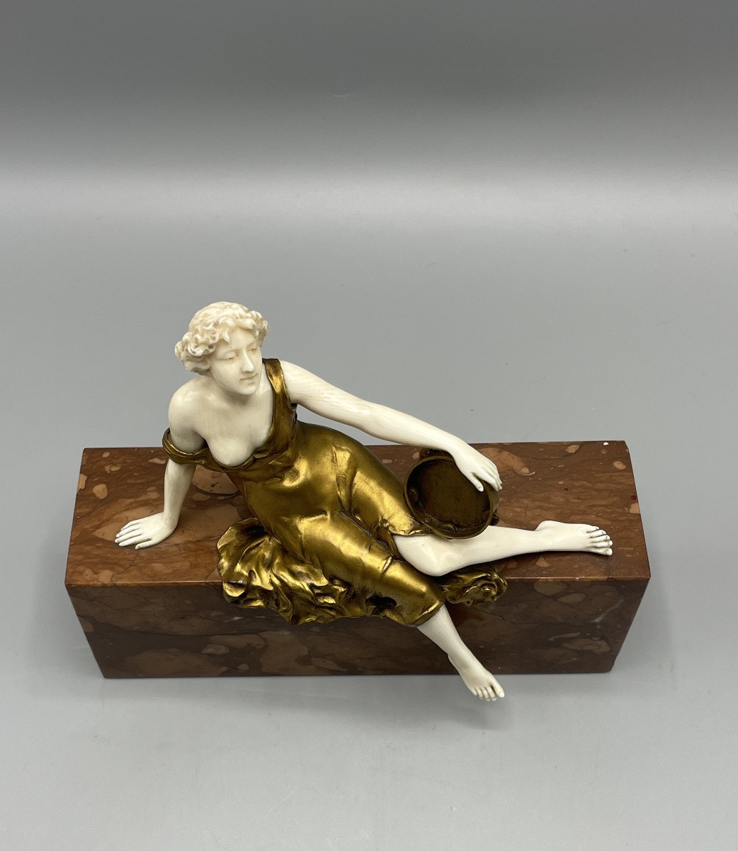 Chryselephantine Young Woman With Tambourine Art Deco Period Ferdinand Preiss-photo-2