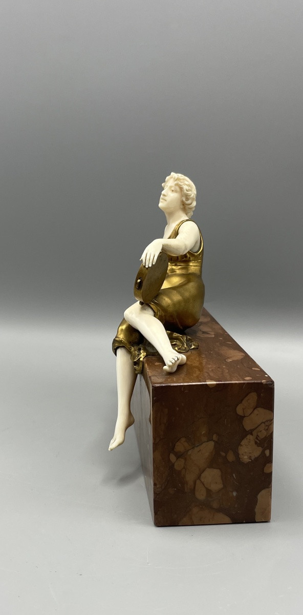 Chryselephantine Young Woman With Tambourine Art Deco Period Ferdinand Preiss-photo-4