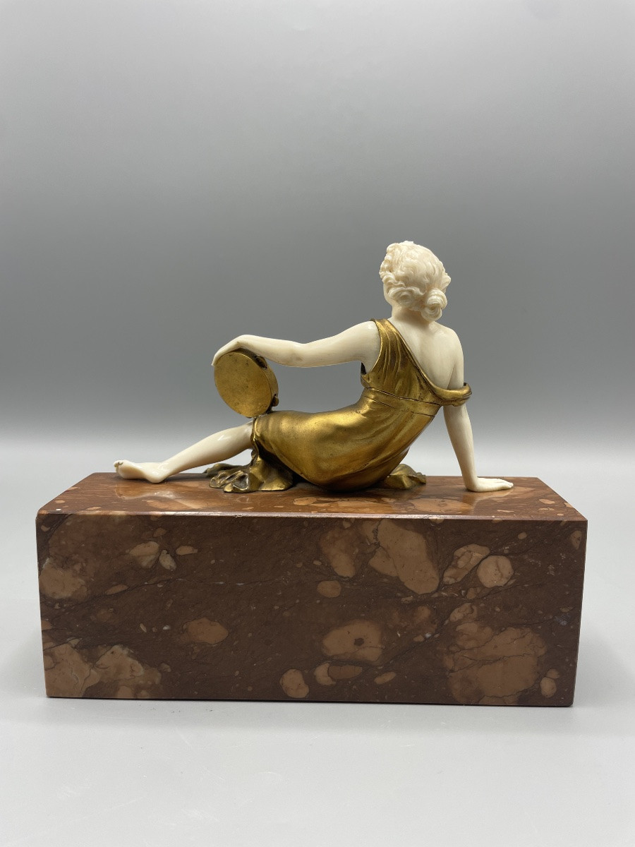 Chryselephantine Young Woman With Tambourine Art Deco Period Ferdinand Preiss-photo-6
