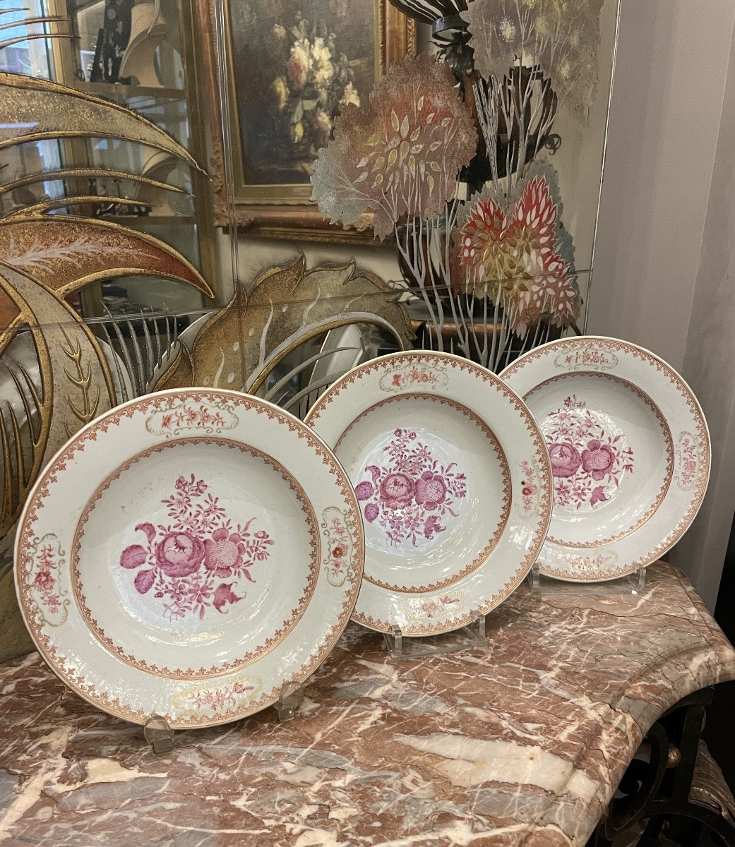 Suite Of 6 Chinese Porcelain Soup Plates, Compagnie Des Indes, Late 18th - Early 11th Century-photo-3