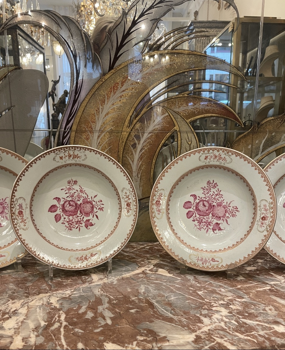 Suite Of 6 Chinese Porcelain Soup Plates, Compagnie Des Indes, Late 18th - Early 11th Century-photo-1
