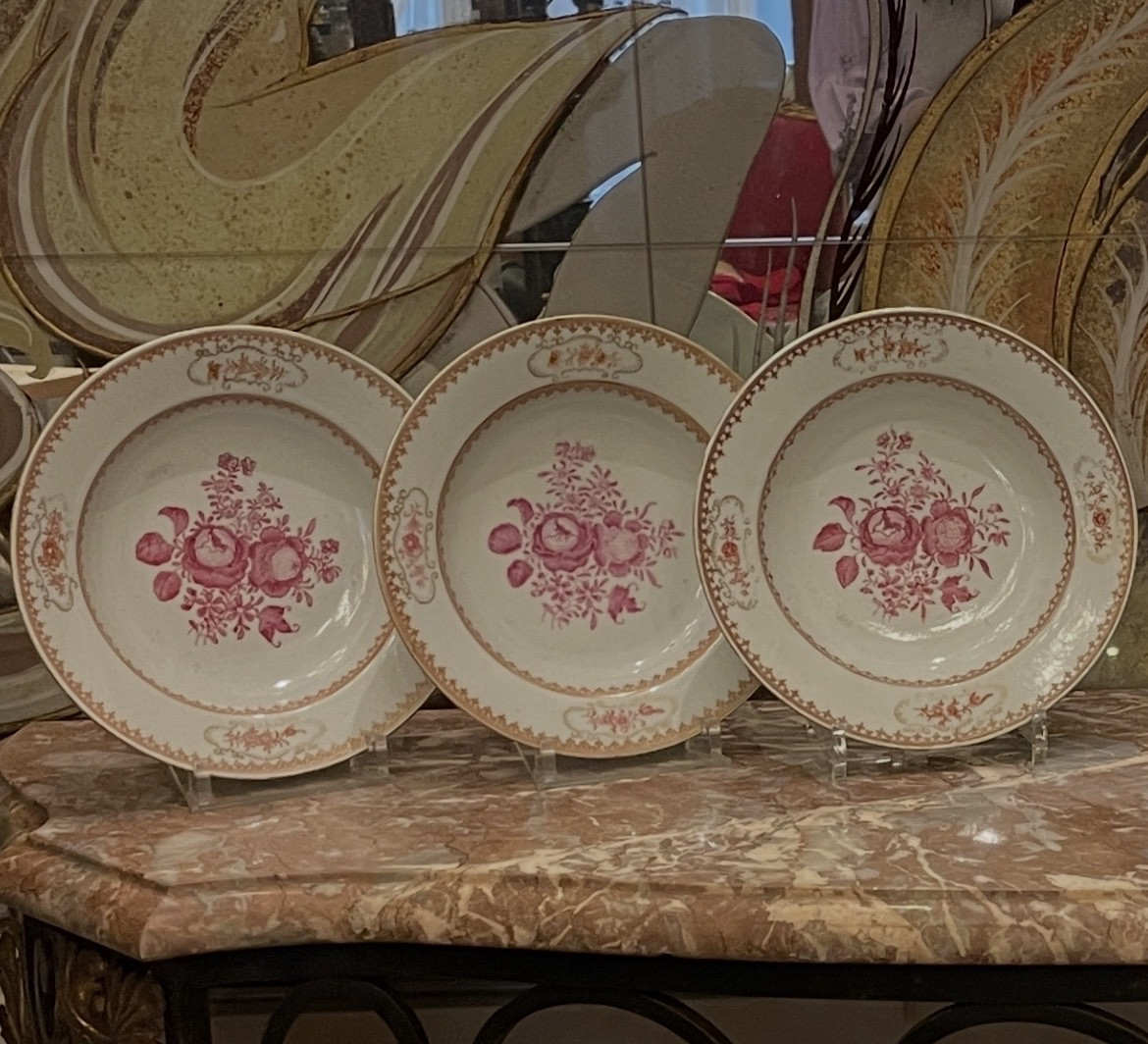 Suite Of 6 Chinese Porcelain Soup Plates, Compagnie Des Indes, Late 18th - Early 11th Century-photo-4