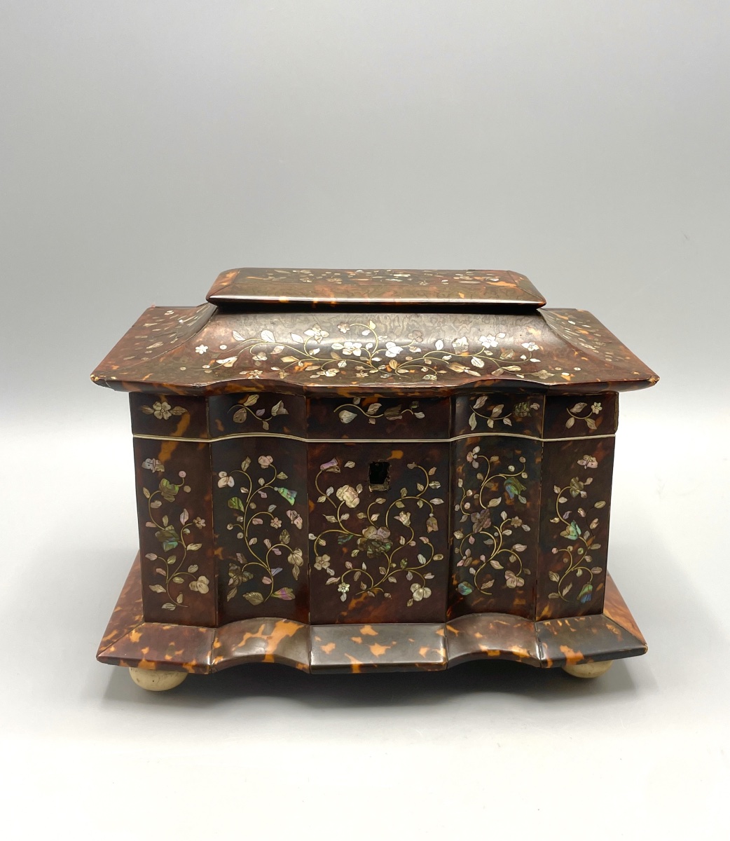 English Tortoiseshell And Mother-of-pearl Tea Caddy, Liverpool, 19th Century-photo-2