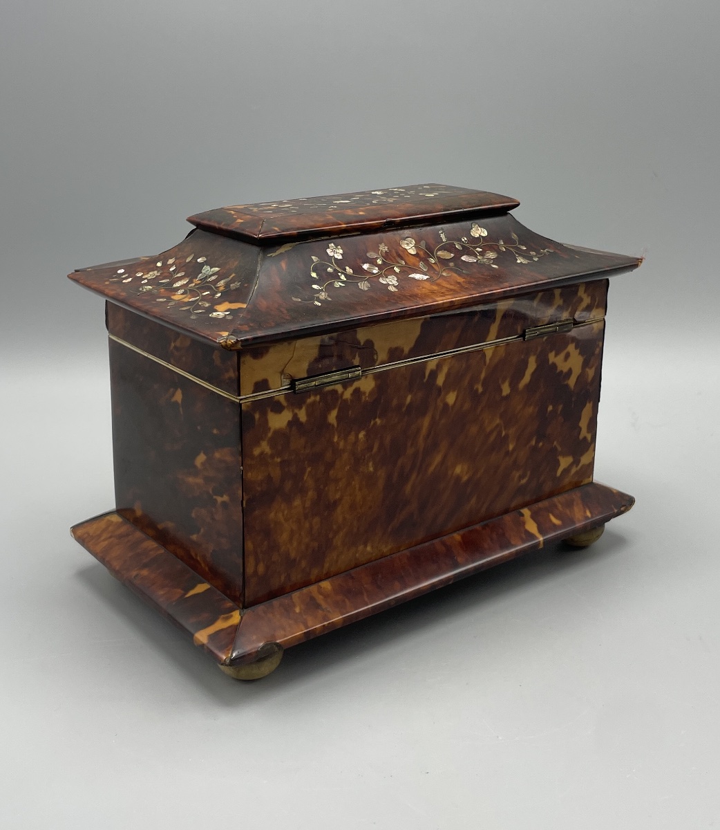 English Tortoiseshell And Mother-of-pearl Tea Caddy, Liverpool, 19th Century-photo-4