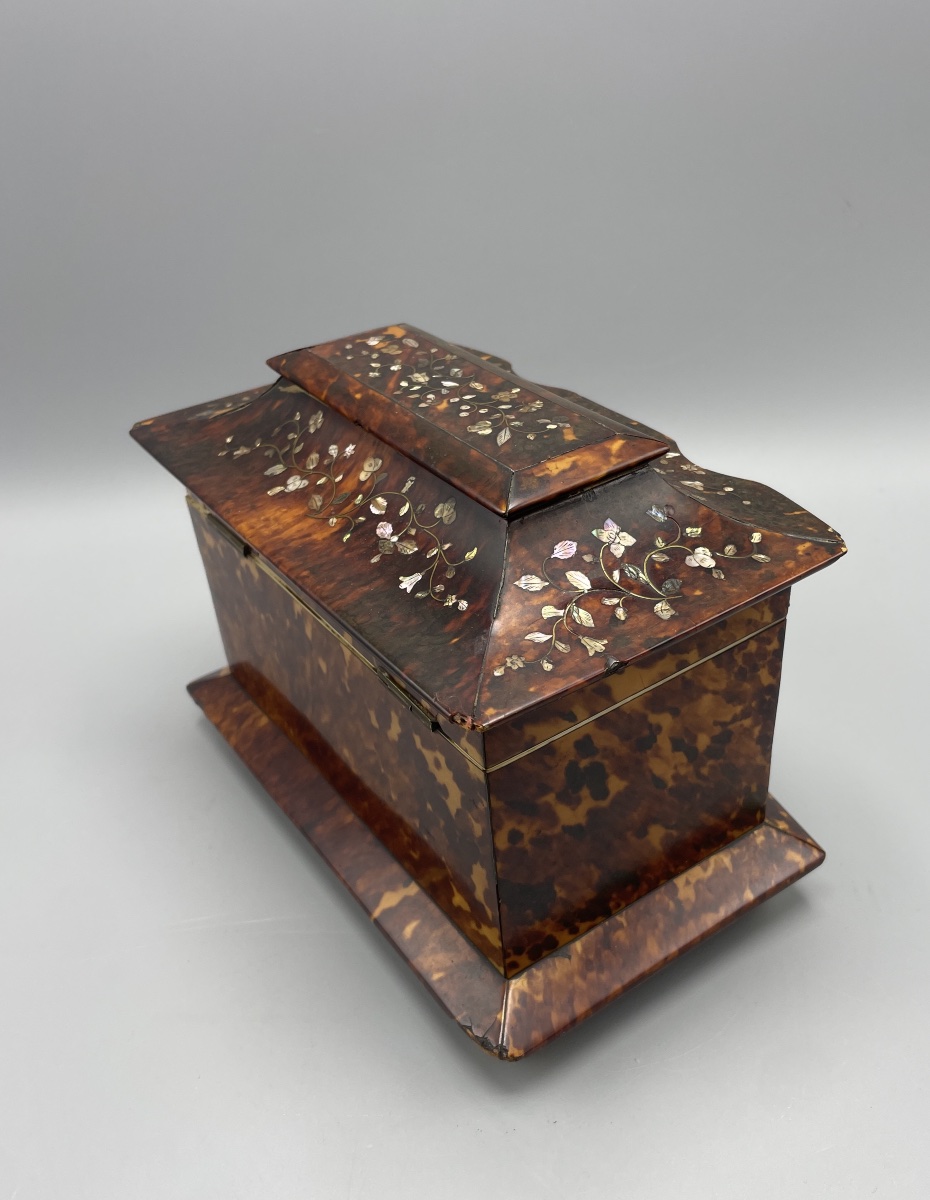 English Tortoiseshell And Mother-of-pearl Tea Caddy, Liverpool, 19th Century-photo-1