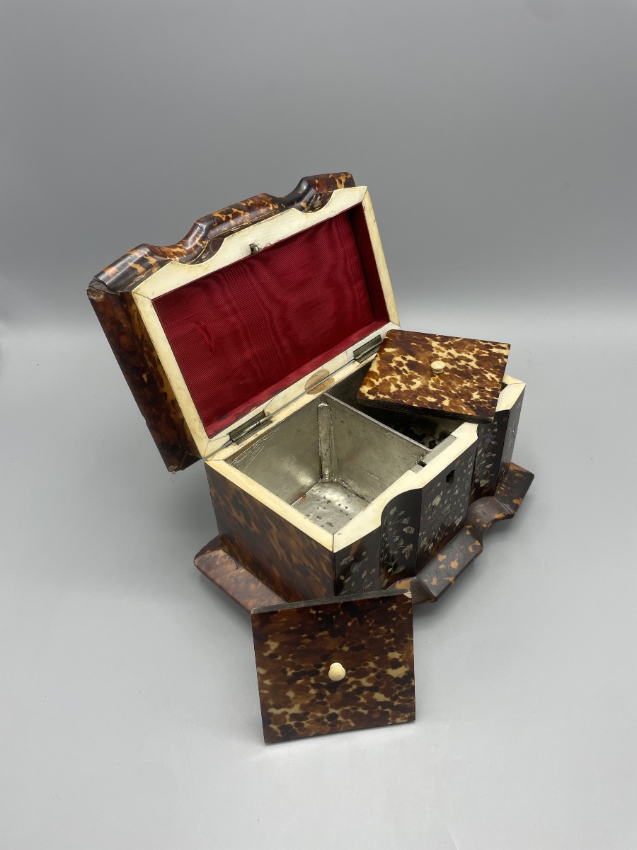 English Tortoiseshell And Mother-of-pearl Tea Caddy, Liverpool, 19th Century-photo-3