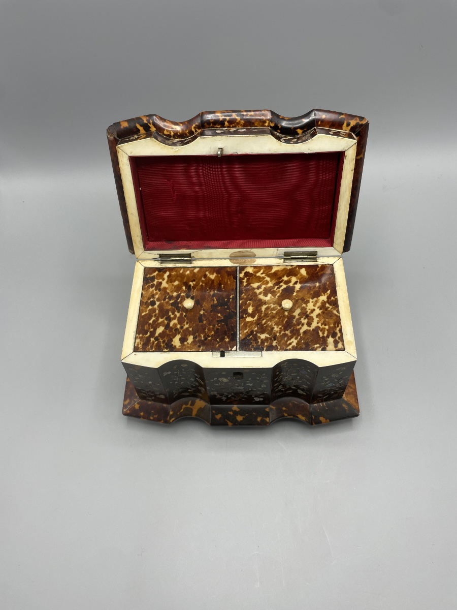 English Tortoiseshell And Mother-of-pearl Tea Caddy, Liverpool, 19th Century-photo-4
