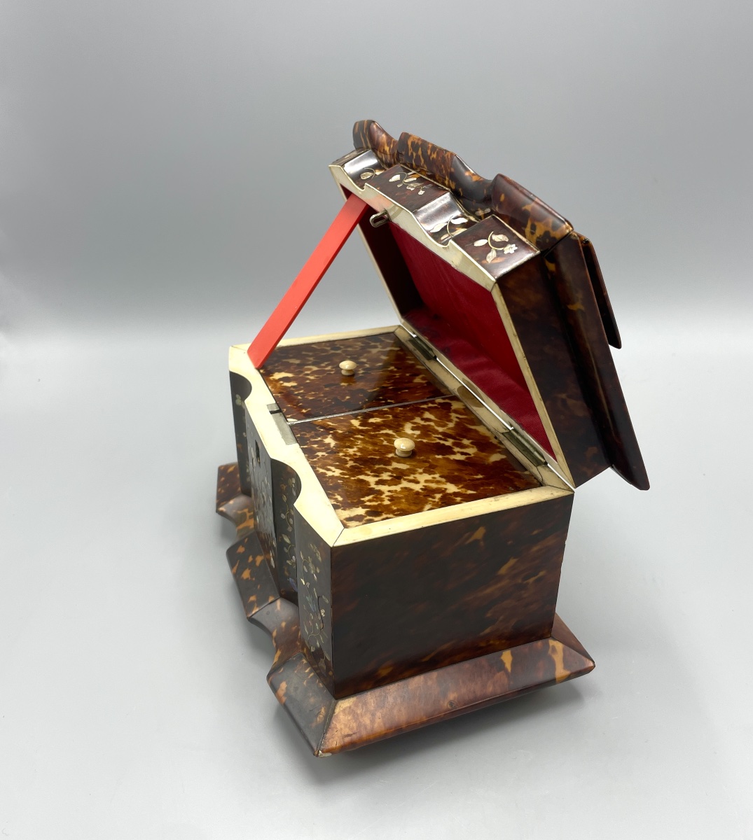 English Tortoiseshell And Mother-of-pearl Tea Caddy, Liverpool, 19th Century-photo-5
