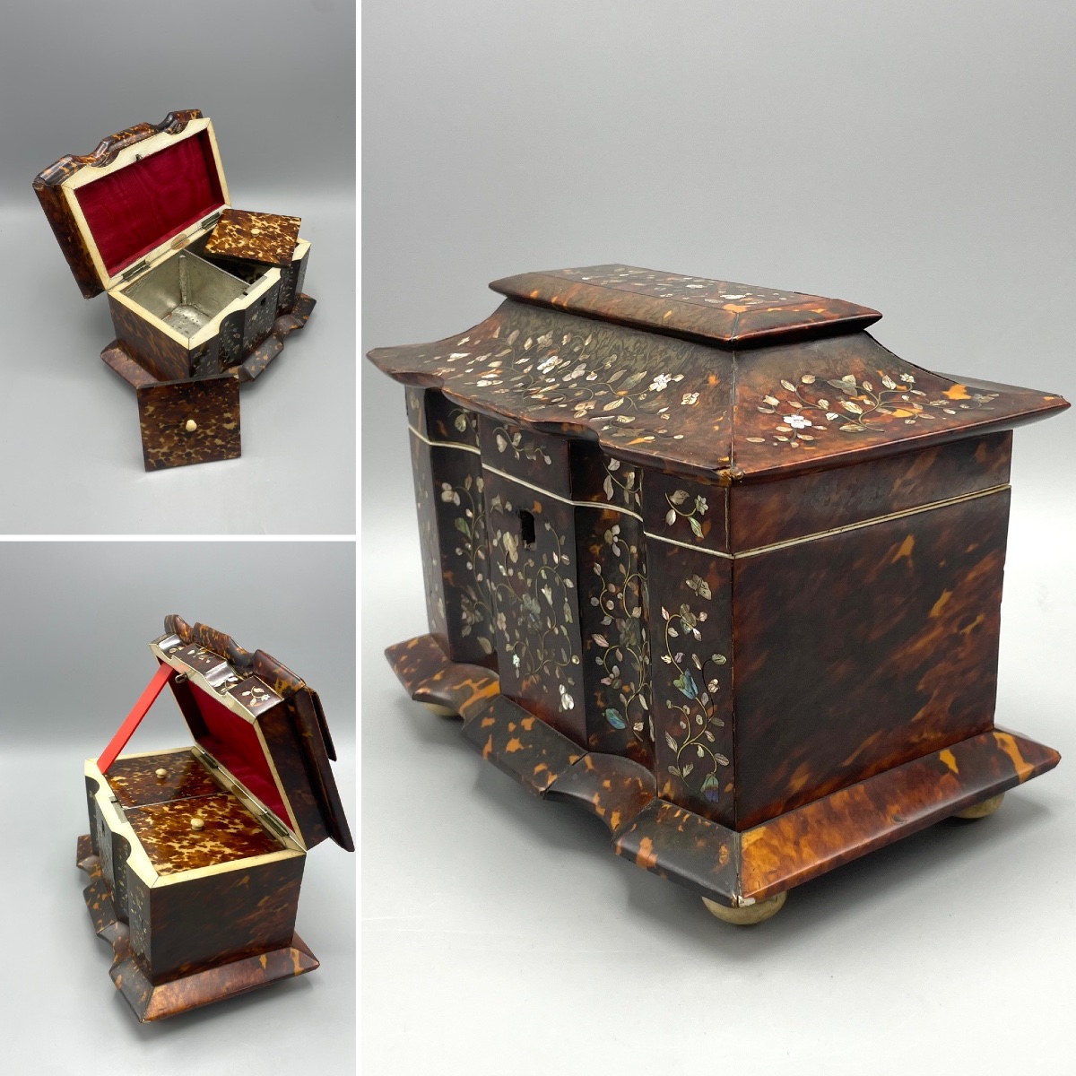 English Tortoiseshell And Mother-of-pearl Tea Caddy, Liverpool, 19th Century-photo-8