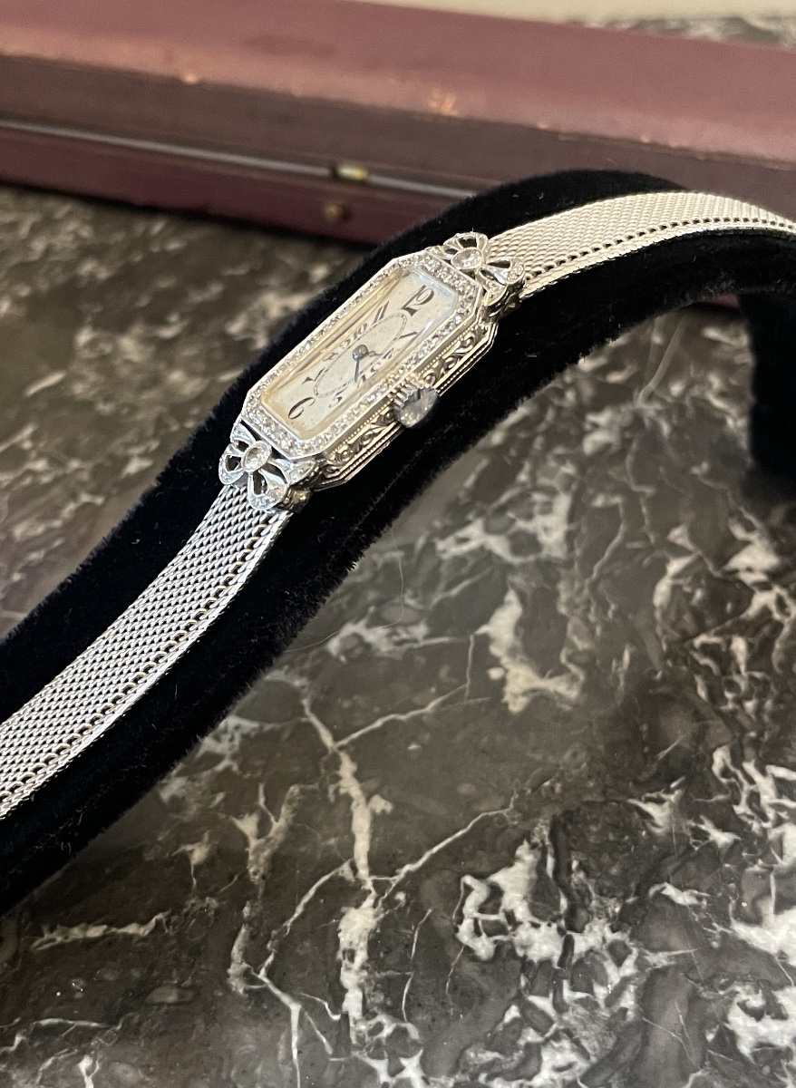 Art Deco Bracelet Watch In Platinum, 18-carat White Gold And Diamonds - Circa 1910-1920-photo-2