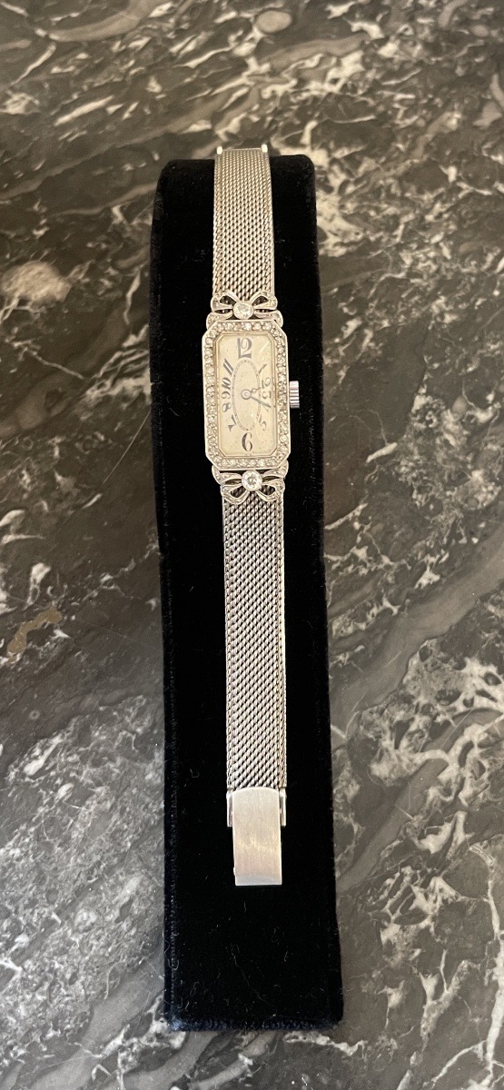 Art Deco Bracelet Watch In Platinum, 18-carat White Gold And Diamonds - Circa 1910-1920-photo-2