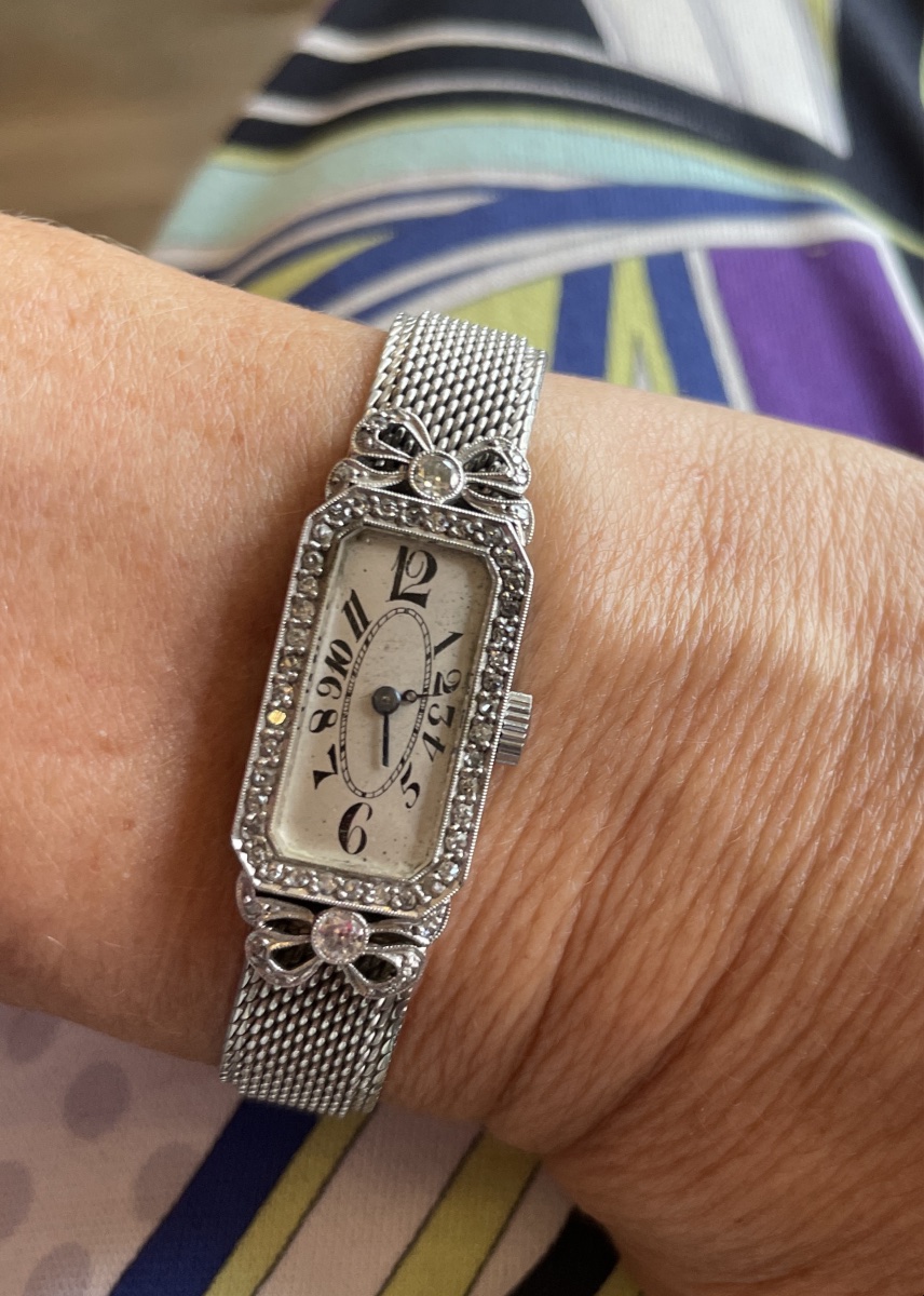 Art Deco Bracelet Watch In Platinum, 18-carat White Gold And Diamonds - Circa 1910-1920-photo-3